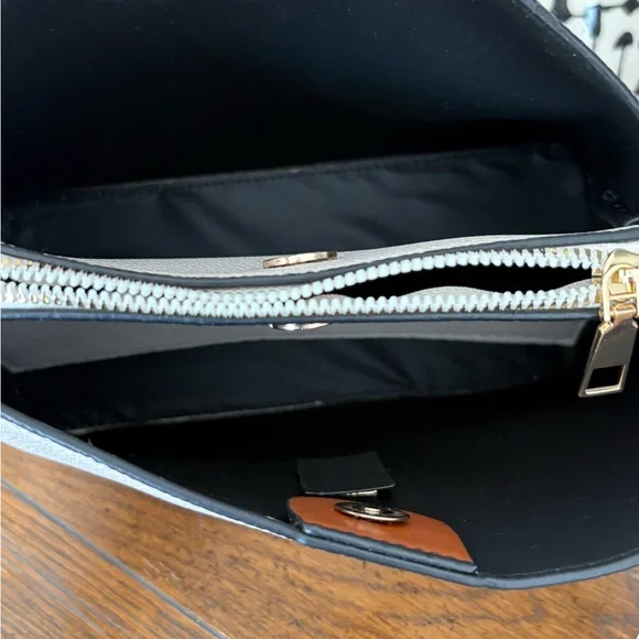 Elegant White and Brown Shoulder Bag with geometric strap - Picture 9 of 14